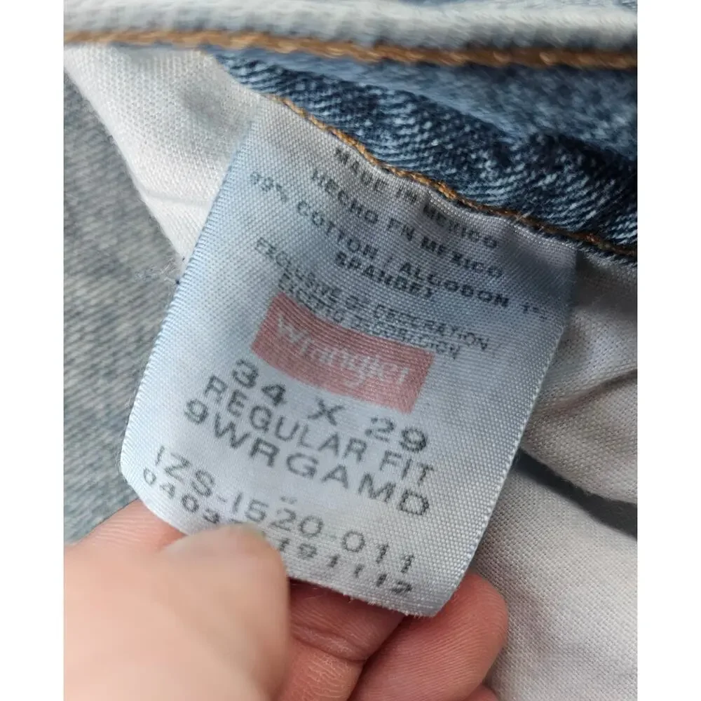 Wrangler 34x29 everyday work jeans casual comfort outdoor blue relaxed western ^